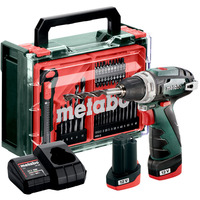 Metabo PowerMaxx BS Basic Set (600080710) Akku-Bohrschrauber, 12 Volt grün/schwarz, 2x Li-Ionen Akku 2,0Ah, in Koffer + 41-teiliges Zubehör
