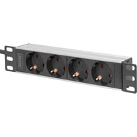 Digitus 10" Steckdosenleiste mit Aluminiumprofil, 4-fach, 1HE schwarz/aluminium, 2 Meter Kabel, Stecker Typ-C