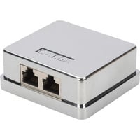 Digitus CAT.6A Datenanschlussdose, Aufputz, geschirmt, 2x RJ-45 silber, Konsolidierungsgehäuse