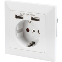 Digitus Sicherheits-Steckdose Unterputz, mit 2x USB-A weiß