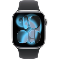 Apple Watch Series 11, Smartwatch grau, Aluminium, 42 mm, Sportarmband schwarz M/L