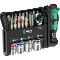 Wera Tool-Check Modular Imperial 1, Bit-Satz schwarz/grün, 21-teilig, zöllig, inkl. 1/4" Bit-Ratsche
