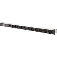 Digitus Steckdosenleiste PDU mit Aluminiumprofil, 12-fach schwarz/aluminium, 2 Meter Kabel, 1 HE, mit Schalter und Überspannungsschutz
