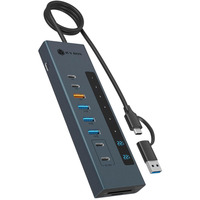 ICY BOX IB-HUB1742CR-C2PD, Dockingstation hellblau, USB-A, USB-C, SD, microSD