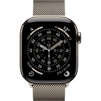 Apple Watch Series 11, Smartwatch Titan Natur, Titangehäuse, 42 mm, Milanaise Armband natur S/M, Cellular